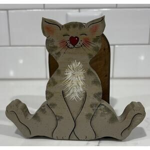 Vintage Cat Napkin Holder Letters Wood Painted Country Charm Folksy
